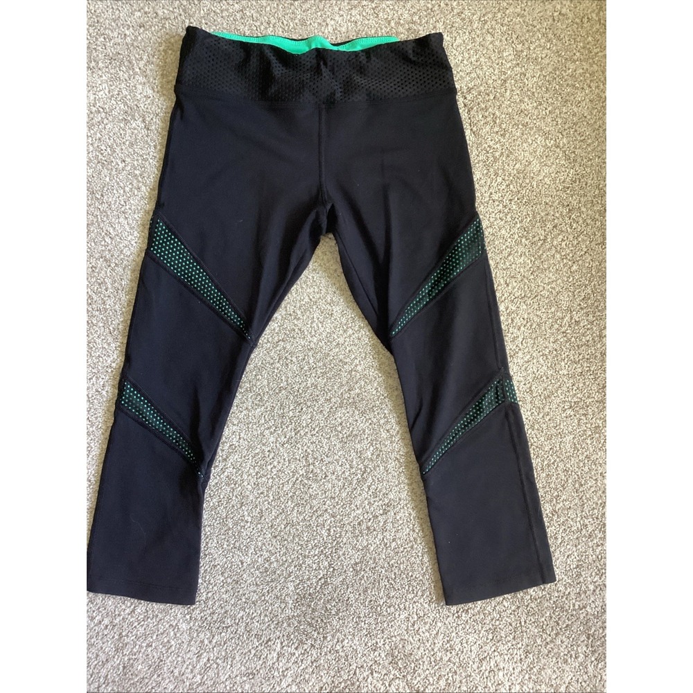 Lorna Jane Cropped Leggings Women S Small Black Mesh Panel Capri Activewear